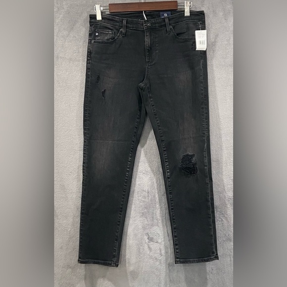 Ag Adriano Goldschmied Denim - AG Adriano Goldschmied Mari Crop Mid-Rise slim Distressed Black Jeans Sz 27 NWT